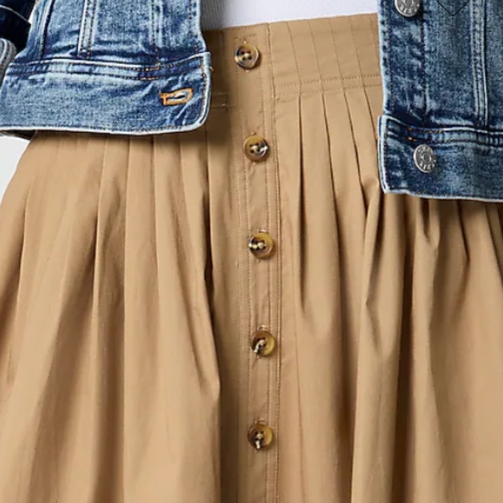 J. Crew Factory Tan Button-Front Midi Skirt - Picture 3 of 9